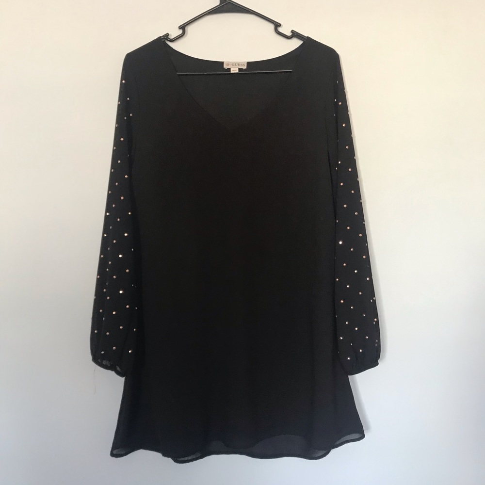 Guess Black Mesh Long Sleeve Dress
